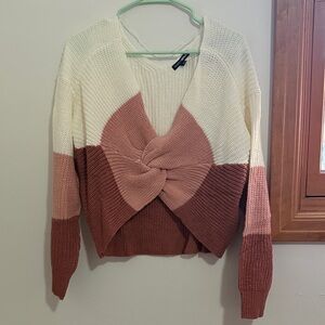 Fashion Nova Cream, Blush & Mauve Twist Front V-Neck Sweater